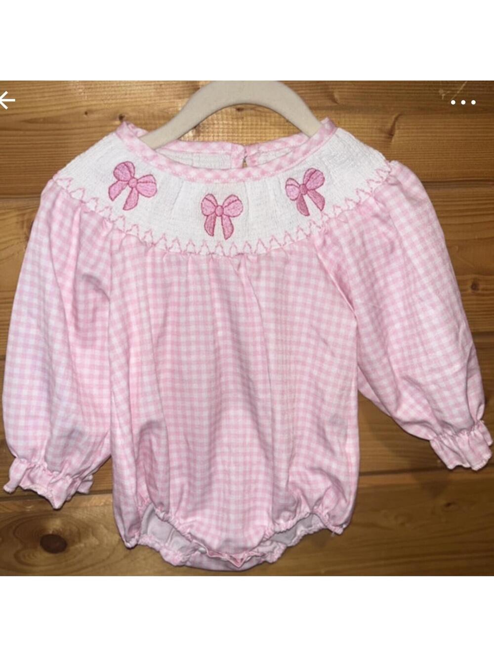 Pink White Gingham Smocked Romper